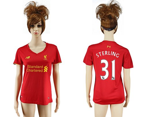 Women's Liverpool #31 Sterling Red Home Soccer Club Jersey - Click Image to Close